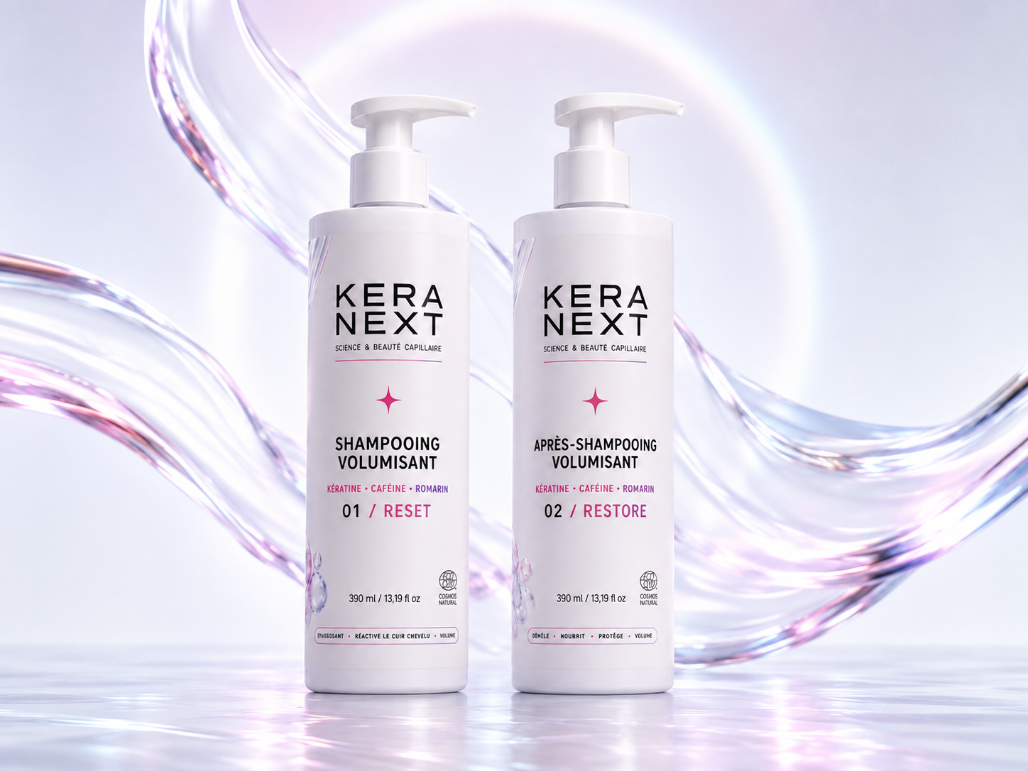 Duo Volume KERA NEXT : shampooing et après-shampooing volumisants à la kératine.