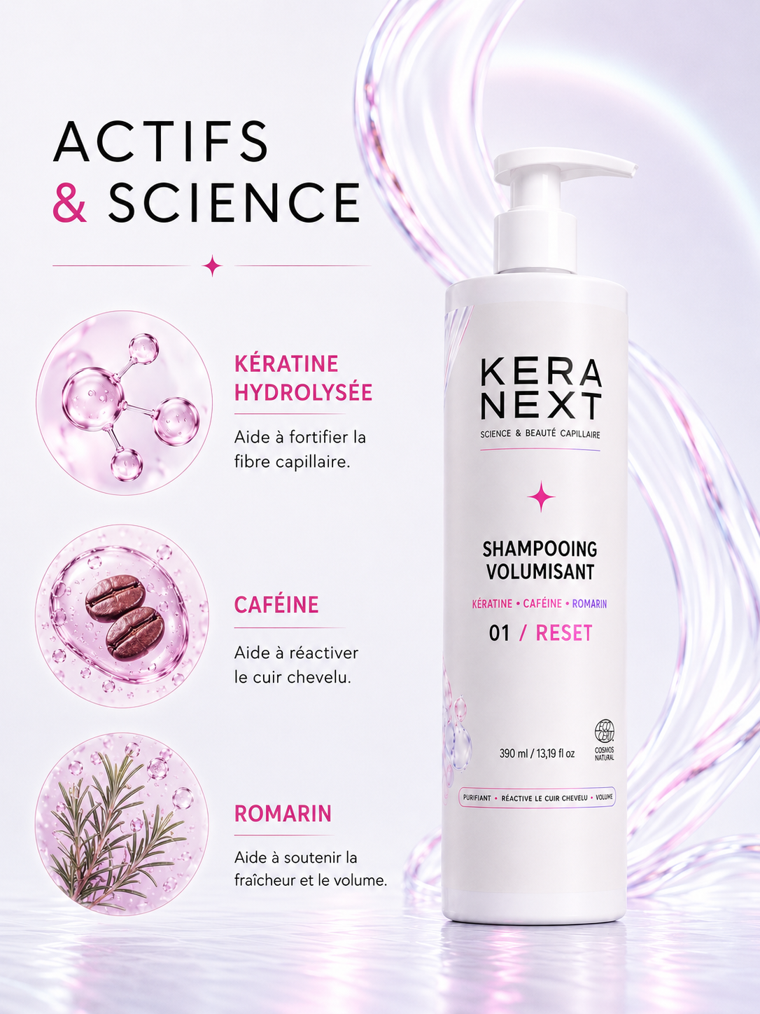 Shampooing Booster de Volume à la Kératine KERA NEXT 01 RESET - actifs et science