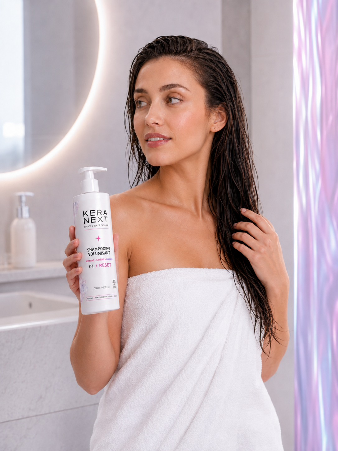 Shampooing Booster de Volume à la Kératine KERA NEXT 01 RESET - mise en situation