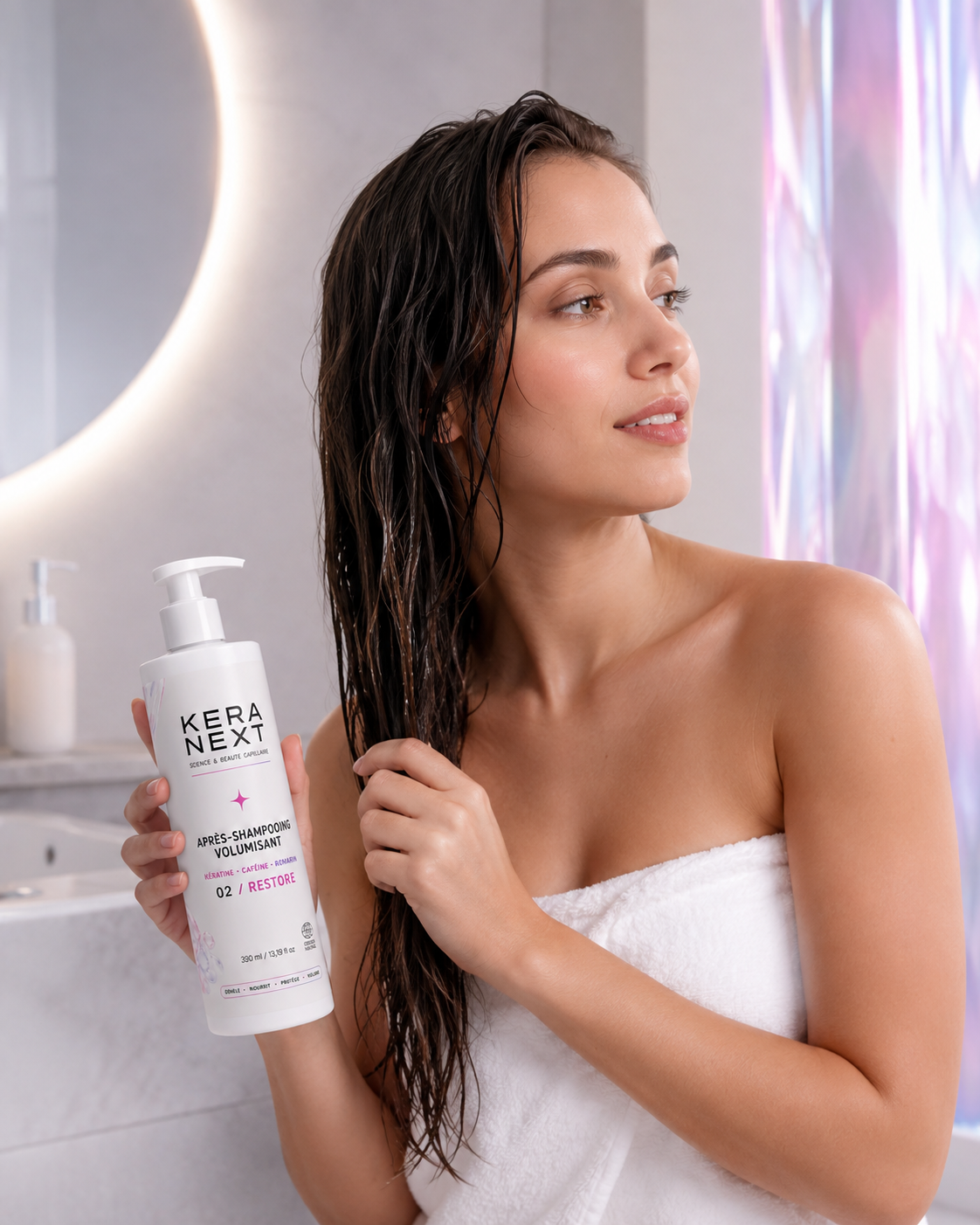 Après-Shampooing Booster de Volume à la Kératine KERA NEXT 02 RESTORE - mise en situation